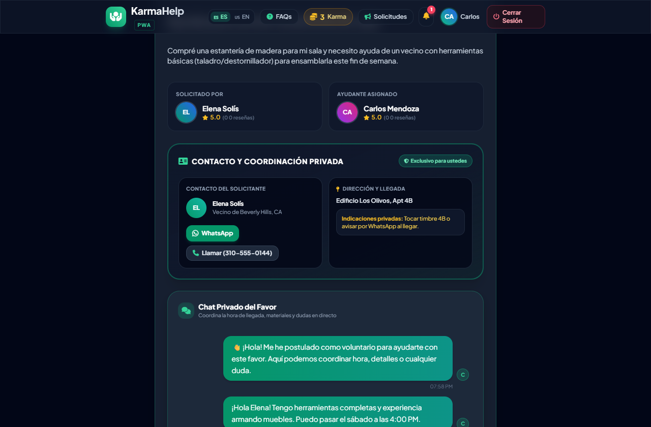 Carlos asignado con chat privado